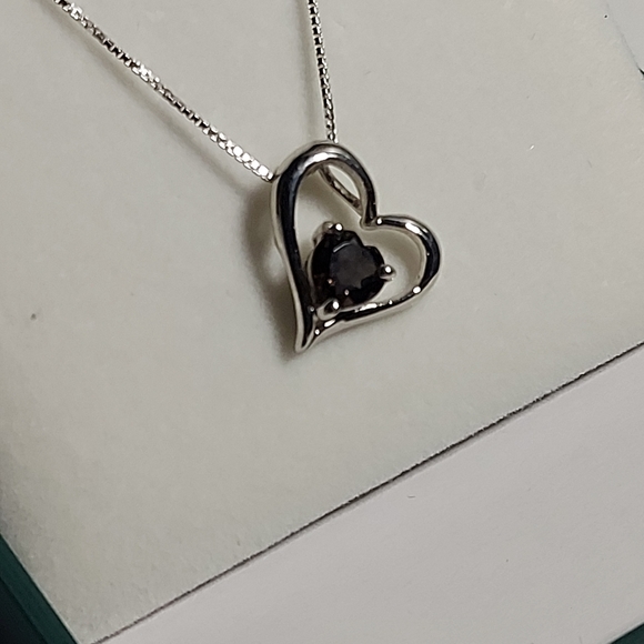 SMOKY QUARTZ HEART PENDANT NECKLACE 925SS - Picture 4 of 11